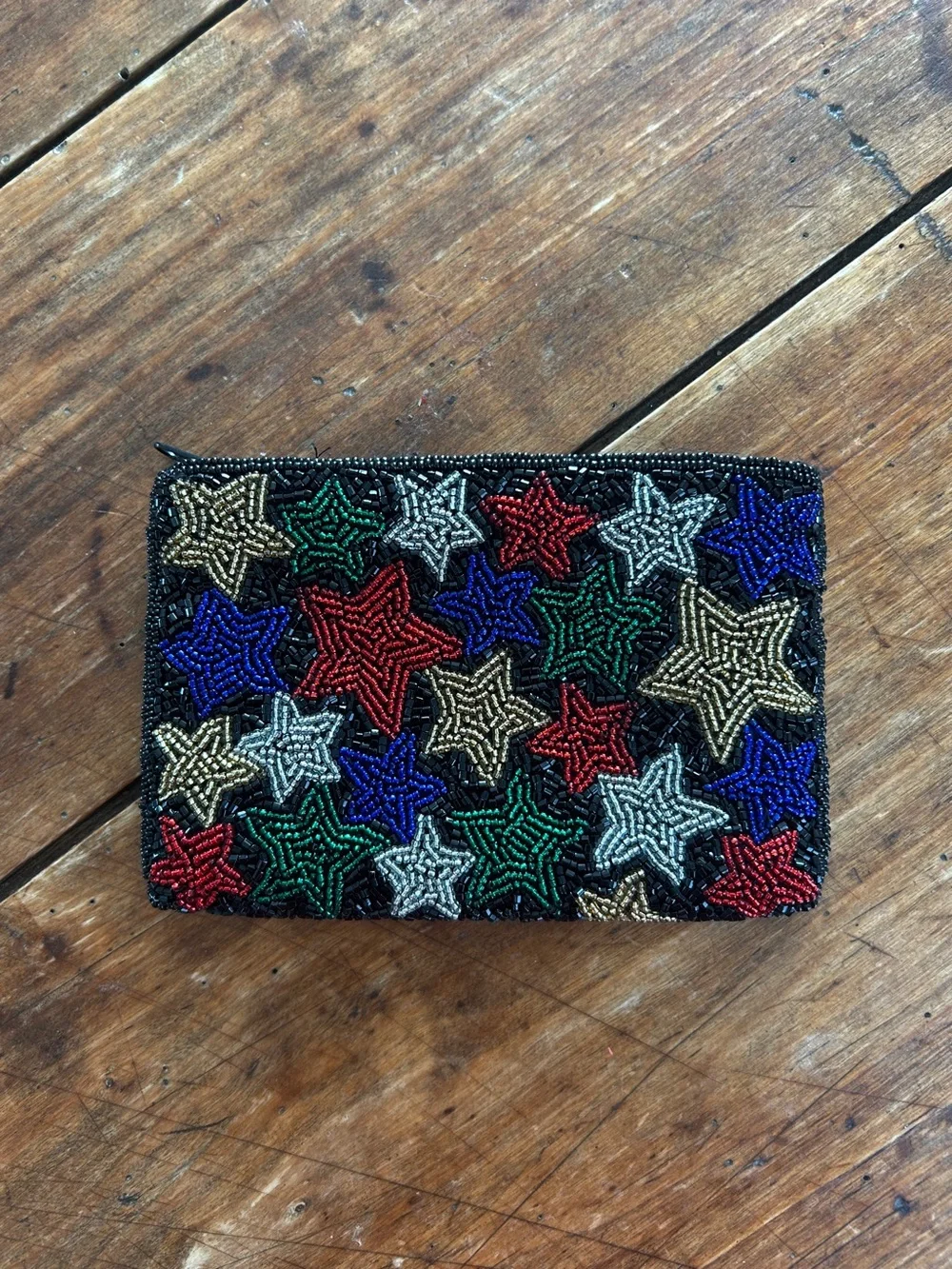 Vintage Neiman Marcus Beaded Star Clutch Pouch Wallet Bag - Small - Black - Glam